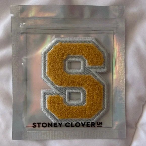 NWT Stoney Clover Lane Denim Varsity Letter S Patch Sticker Citrine Orange - Picture 1 of 2